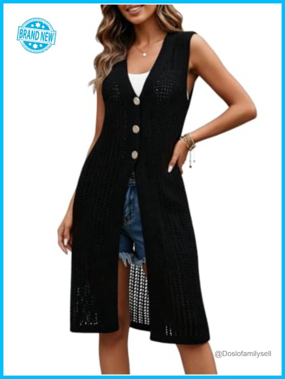 Sleeveless Crochet Cardigan Vest Beach Cover Up Summer Kimono Relaxed Fit